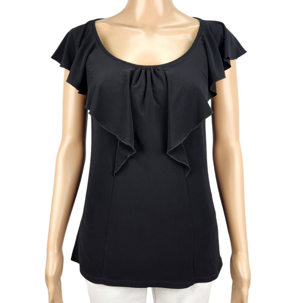Planet blouse womens small black butterfly scoop neck capped sleeve frill